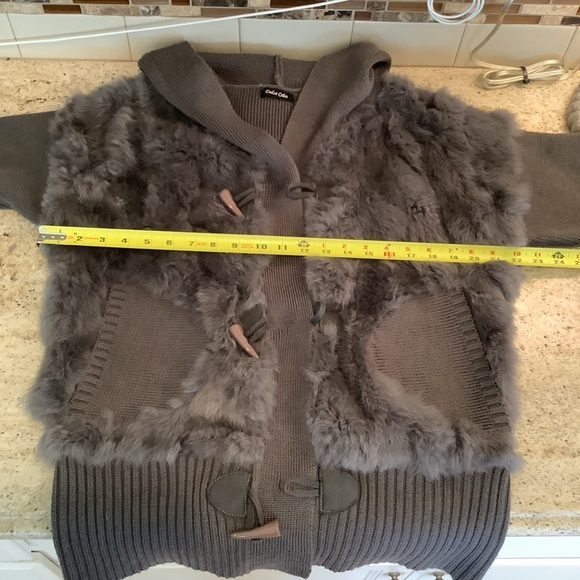 Gray Rabbit Fur and Knit Hooded Sweater Size XL by Dolce Cabo - Picture 11 of 14